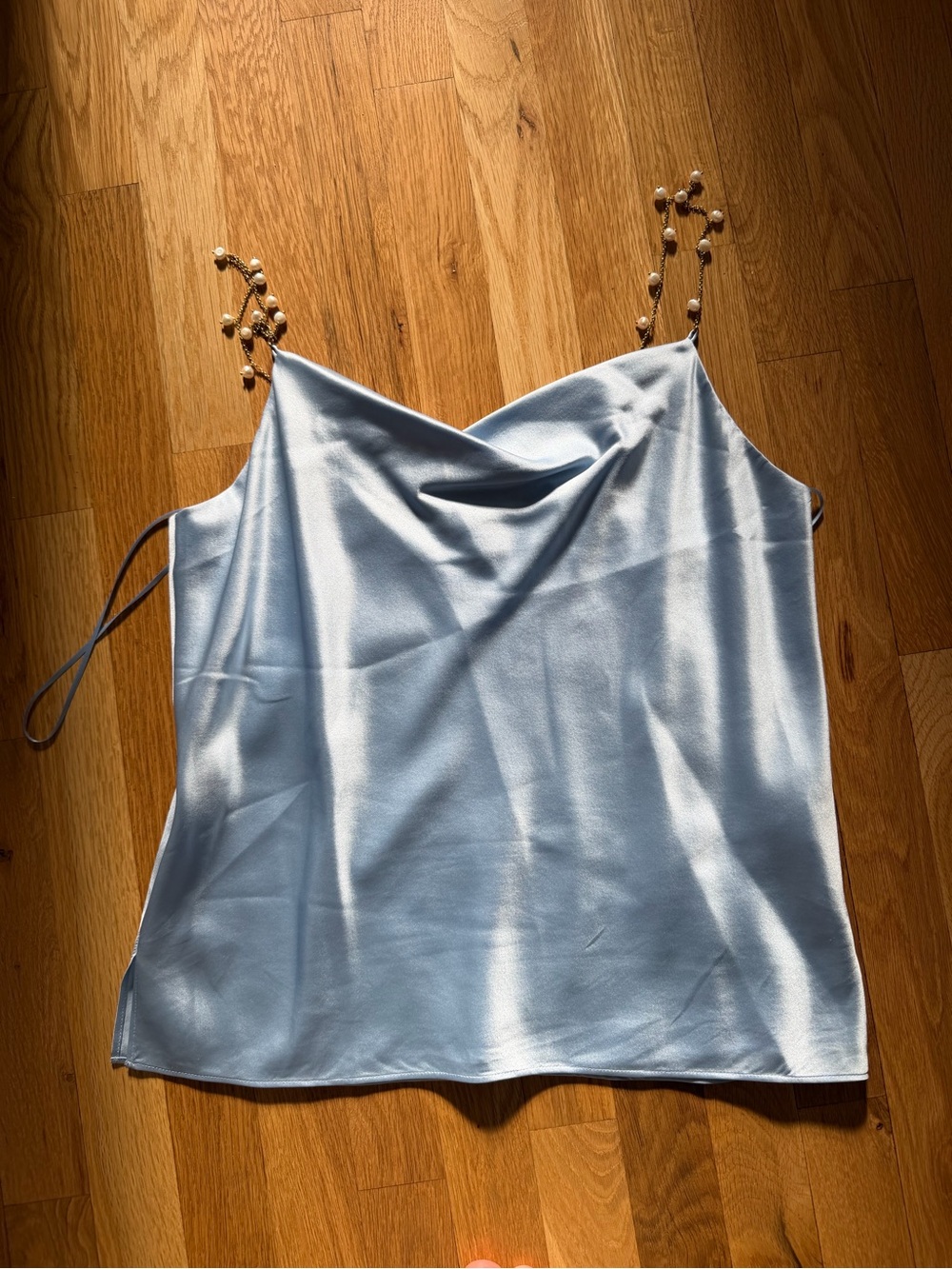 CAMI Light Blue Satin Cowl Neck Camisole Top medium